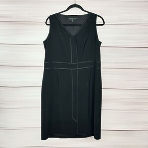 LAFAYETTE 148 Black Sheath Dress Sleeveless Front Zip Closure Size 16